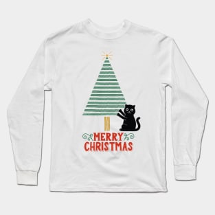 Cat and christmas tree scratches 2 Long Sleeve T-Shirt